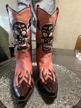 RARE CORRAL Ghost Rider Skull /Flames PINK Western Cowboy/girl boots